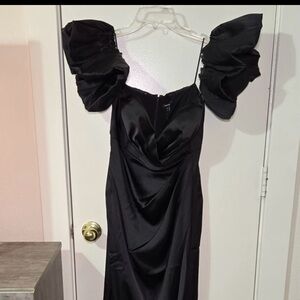 Express Black Satin Maxi Dress with Cowl Neck